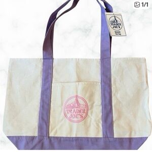 Trader Joe’s Cream and Lavender Tote Bag Large NWT!